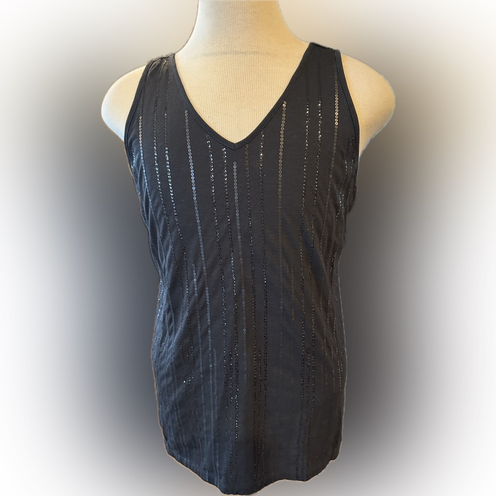 NWOT Maurices XXL Black Verticle Sequin Sleeveless V-Neck Top